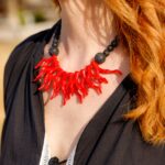 Red Passion Coral  – Statement Κολιέ με Κόκκινο Κοράλλι & Λάβα