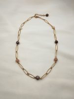 Chain Necklace Earth-Κολιέ αλυσίδα καφέ αχάτης