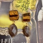 Linea semiprecious earrings brown -Σκουλαρίκια ημιπολύτιμη πέτρα καφέ