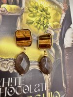 Linea semiprecious earrings brown -Σκουλαρίκια ημιπολύτιμη πέτρα καφέ