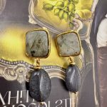 Linea semiprecious earrrings grey-Σκουλαρίκια ημιπολύτιμη πέτρα γκρι