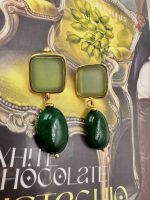 Linea semiprecious earrings green-Σκουλαρίκια ημιπολύτιμη πέτρα πράσινα