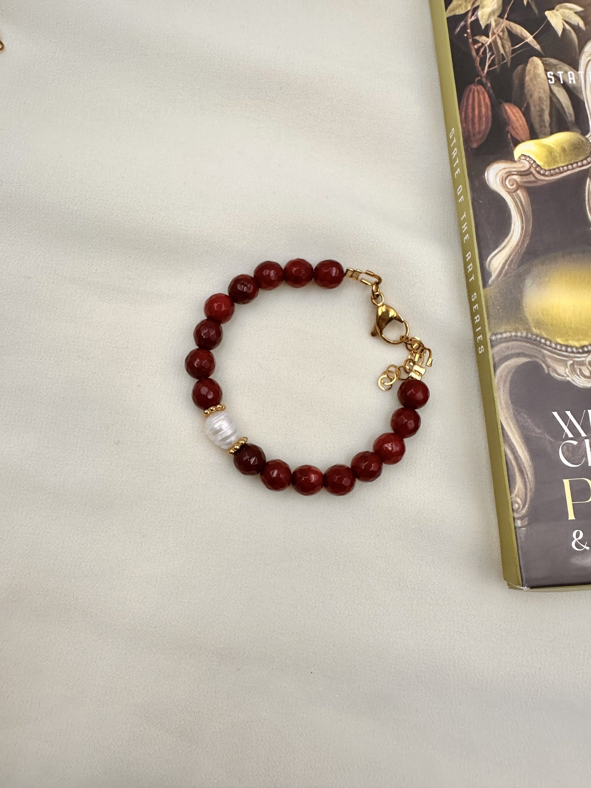 1760435572979521 Scarlet agate bracelet Rubi-Βραχιολι πέτρα αχάτης-μαργαριτάρι μπορντό - Image 1