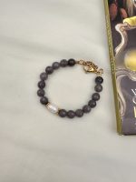 Scarlet agate bracelet Grey -Βραχιολι πέτρα αχάτης-μαργαριτάρι γκρι