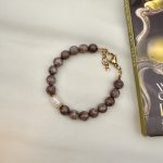 Scarlet agate bracelet Brown -Βραχιόλι πέτρα αχάτης-μαργαριτάρι καφέ