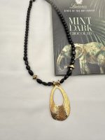 Midnight necklace-Κολιέ με μαύρο  αχάτη και ατσάλινο μενταγιόν - Image 2