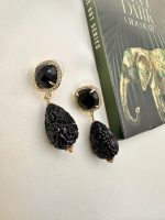 Midnight drops zirgon earrings-Σκουλαρίκια σκαλιστά σταγόνα - Image 4