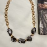 Luna Noir necklace-Κολιέ με  ατσάλινη αλυσίδα και  shell pearls