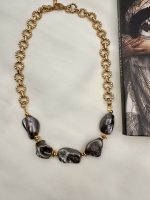 Luna Noir necklace-Κολιέ με  ατσάλινη αλυσίδα και  shell pearls