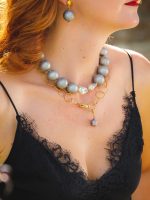 Luna  Pearl Chain necklace-Κολιέ διαμαντέ αλυσίδα με ασημί αποσπώμενο μαργαριτάρι - Image 4