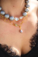 Luna  Pearl Chain necklace-Κολιέ διαμαντέ αλυσίδα με ασημί αποσπώμενο μαργαριτάρι - Image 3