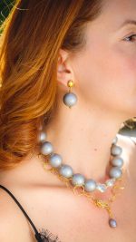 Luna  Pearl Chain necklace-Κολιέ διαμαντέ αλυσίδα με ασημί αποσπώμενο μαργαριτάρι - Image 5