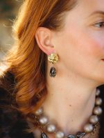 Luna Noir earrings-Σκουλαρίκια με γκρι-καφέ  shell pearls