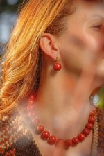 Coralia earrings-Σκουλαρίκια  φυσικό κοράλι σε απόχρωση  τερακότα - Image 4