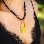 Midnight necklace-Κολιέ με μαύρο  αχάτη και ατσάλινο μενταγιόν