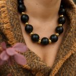 Hematite Sphere gold Statement necklace-Κολιέ statement με αιματίτη σε μαύρο χρυσό