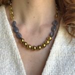 Lunar necklace-Κολιέ γκρι χρυσό αιματίτη