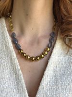 Lunar necklace-Κολιέ γκρι χρυσό αιματίτη