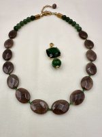 Emerald Earth agate necklace-Κολιέ με καφέ αχάτη , μαλαχίτη - Image 3