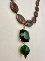 Emerald Earth agate necklace-Κολιέ με καφέ αχάτη , μαλαχίτη - Image 2