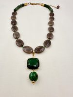 Emerald Earth agate necklace-Κολιέ με καφέ αχάτη , μαλαχίτη