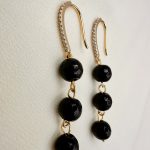 Irida earrings black  -Σκουλαρίκια με αχάτη και ζιρκόν μαύρο χρώμα