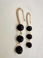 Irida earrings black  -Σκουλαρίκια με αχάτη και ζιρκόν μαύρο χρώμα