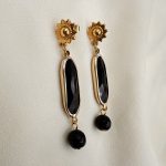 Lucia earrings black-Σκουλαρίκι κρύσταλο/αχάτη μαύρο