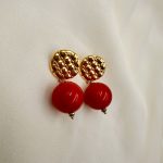 Bubble Pearl Earrings red-Σκουλαρίκια κόκκινη πέρλα