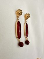 Lucia earrings rubi-Σκουλαρίκι κρύσταλο/αχάτη μπορντό