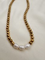 Hematite classic necklace-Κολιέ αιματίτη με  μαργαριτάρια