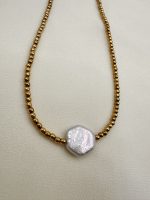 Petite hematite necklace Nina -Κομψο κολιέ αιματίτη με μαργαριτάρι