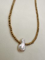 Petite hematite necklace Dion -Κομψο κολιέ αιματίτη με μαργαριτάρι - Image 2