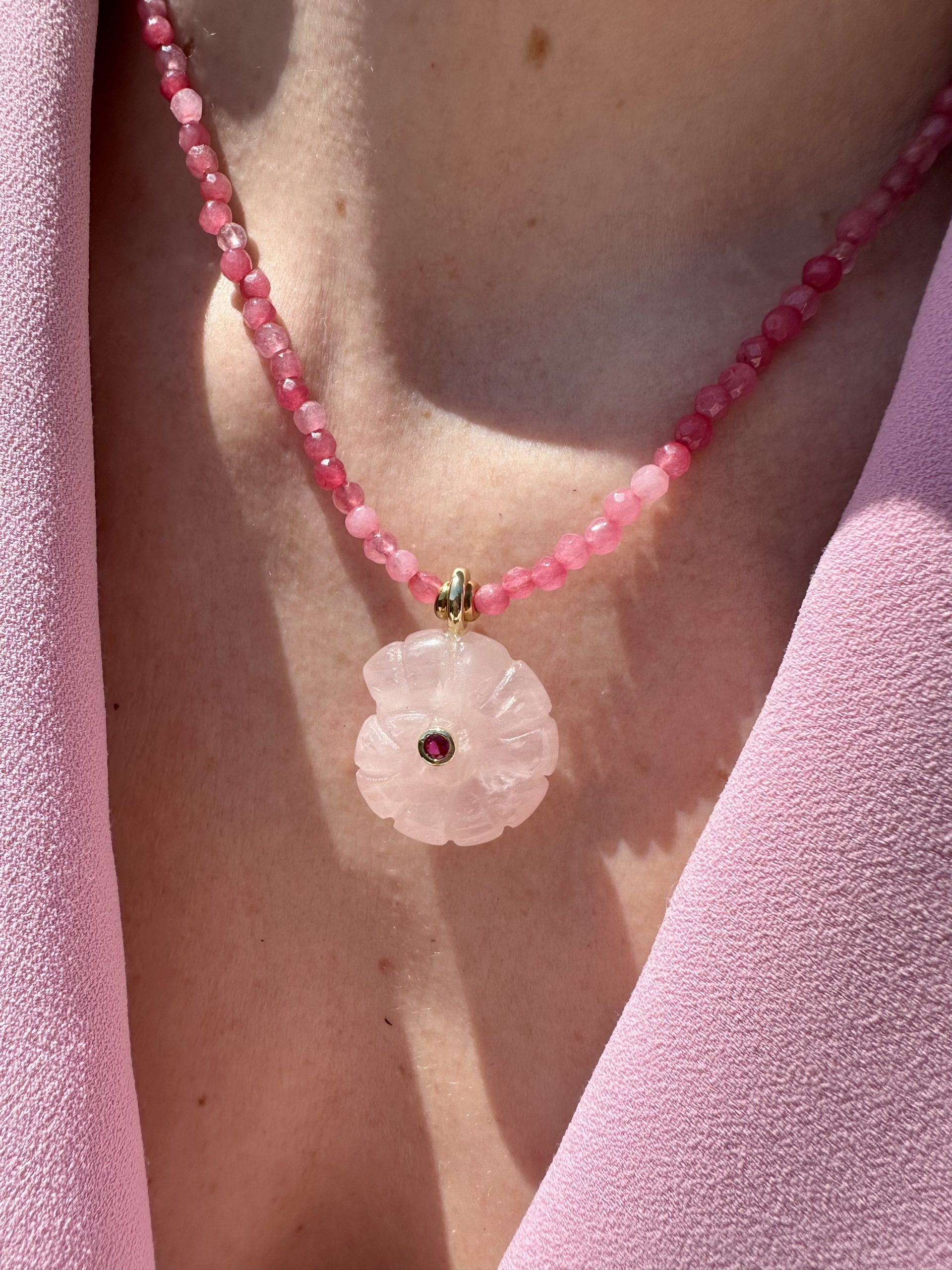 1776858799826858 Rose Quartz Petal Necklace Pink - Image 1