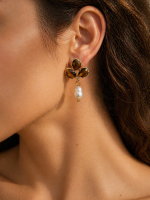 Whisper Earrings Tiger Eye-Σκουλαρίκια με μάτι τίγρης και μαργαριτάρι - Image 2