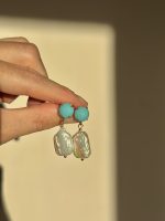 Capri Turquoise Earrings-Σκουλαρίκια Μαργαριτάρι Baroque - Image 2