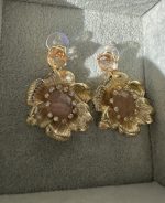 Blooming Earrings Moonstone-Σκουλαρίκια Φεγγαρόπετρα Λουλούδι - Image 2