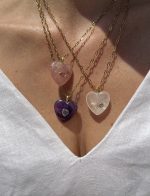 Eclat White Heart Long Chain-Καρδιά Χαλαζίας μακριά αλυσίδα - Image 3
