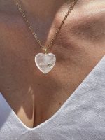 Eclat White Heart Long Chain-Καρδιά Χαλαζίας μακριά αλυσίδα